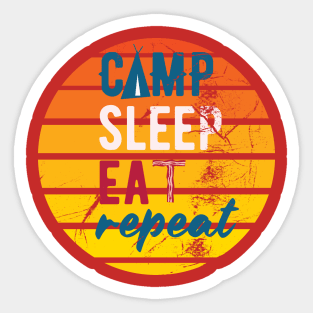 The Camp eat sleep repeat retro sun ultimate summer vibe. Sticker